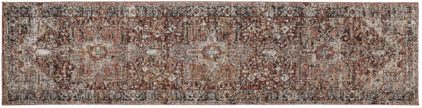 HomeRoots 4' Bold Abstract Distressed Area Rug in Red, Ivory & Black with Classic Fringe for Modern Spaces 10' Runner 512500