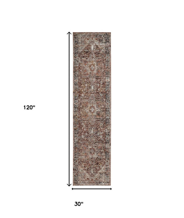 HomeRoots 4' Bold Abstract Distressed Area Rug in Red, Ivory & Black with Classic Fringe for Modern Spaces 10' Runner 512500