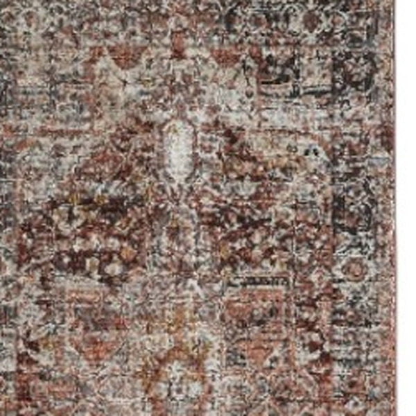 HomeRoots 4' Bold Abstract Distressed Area Rug in Red, Ivory & Black with Classic Fringe for Modern Spaces 10' Runner 512500