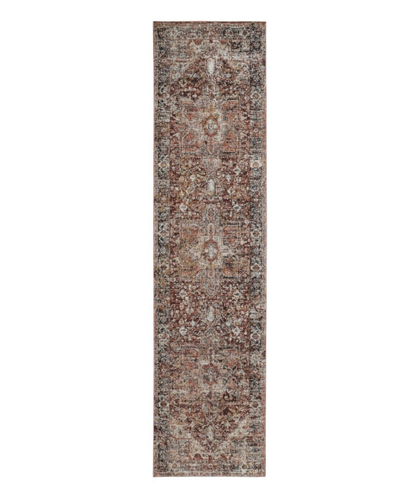 HomeRoots 4' Bold Abstract Distressed Area Rug in Red, Ivory & Black with Classic Fringe for Modern Spaces 10' Runner 512500