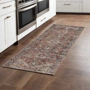 HomeRoots 4' Bold Abstract Distressed Area Rug in Red, Ivory & Black with Classic Fringe for Modern Spaces 10' Runner 512500