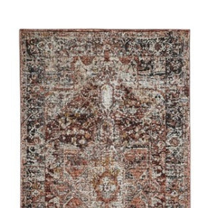 HomeRoots 4' Bold Abstract Distressed Area Rug in Red, Ivory & Black with Classic Fringe for Modern Spaces 10' Runner 512500