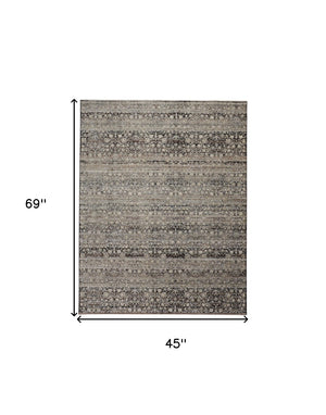 HomeRoots 4' Gray and Ivory Distressed Oriental Area Rug with Fringe – Elegant Comfort for Any Room 4' X 6' 512504