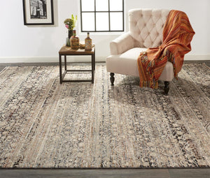 HomeRoots 4' Gray and Ivory Distressed Oriental Area Rug with Fringe – Elegant Comfort for Any Room 4' X 6' 512504