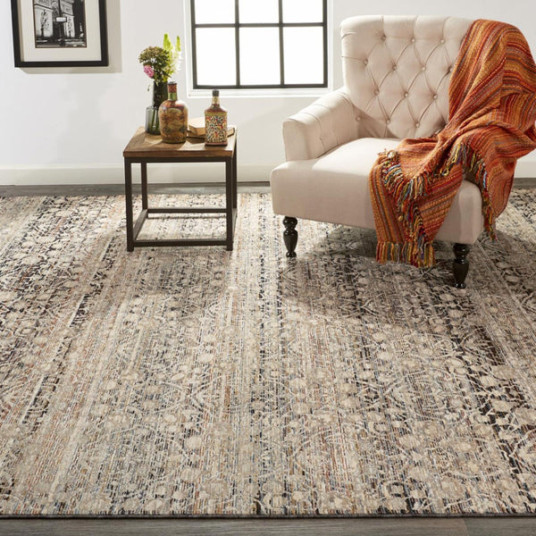 HomeRoots 4' Gray and Ivory Distressed Oriental Area Rug with Fringe – Elegant Comfort for Any Room 4' X 6' 512504