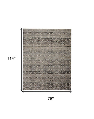 HomeRoots 4' Gray and Ivory Distressed Oriental Area Rug with Fringe – Elegant Comfort for Any Room 7' X 10' 512506