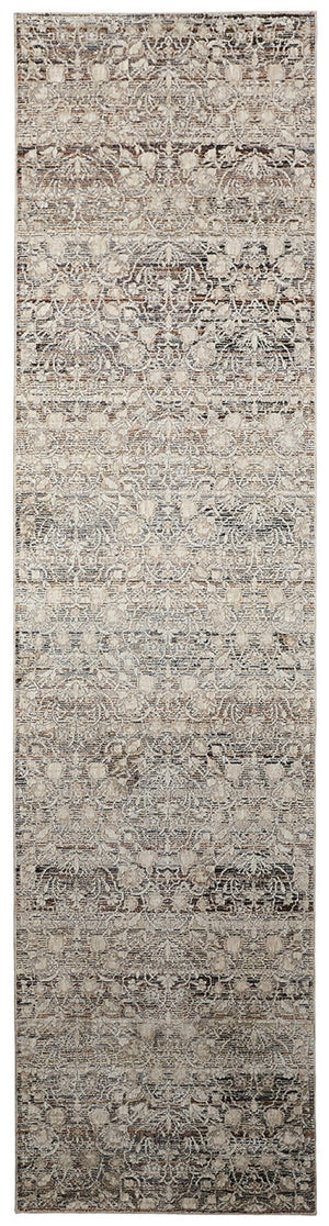 HomeRoots 4' Gray and Ivory Distressed Oriental Area Rug with Fringe – Elegant Comfort for Any Room 12' Runner 512510