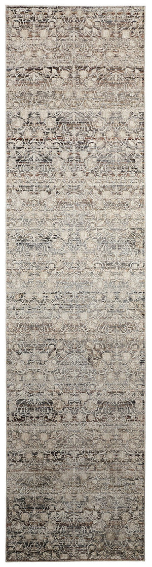 HomeRoots 4' Gray and Ivory Distressed Oriental Area Rug with Fringe – Elegant Comfort for Any Room 12' Runner 512510