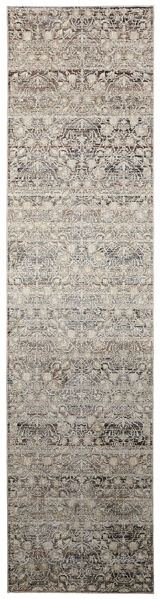 HomeRoots 4' Gray and Ivory Distressed Oriental Area Rug with Fringe – Elegant Comfort for Any Room 8' Runner 512511