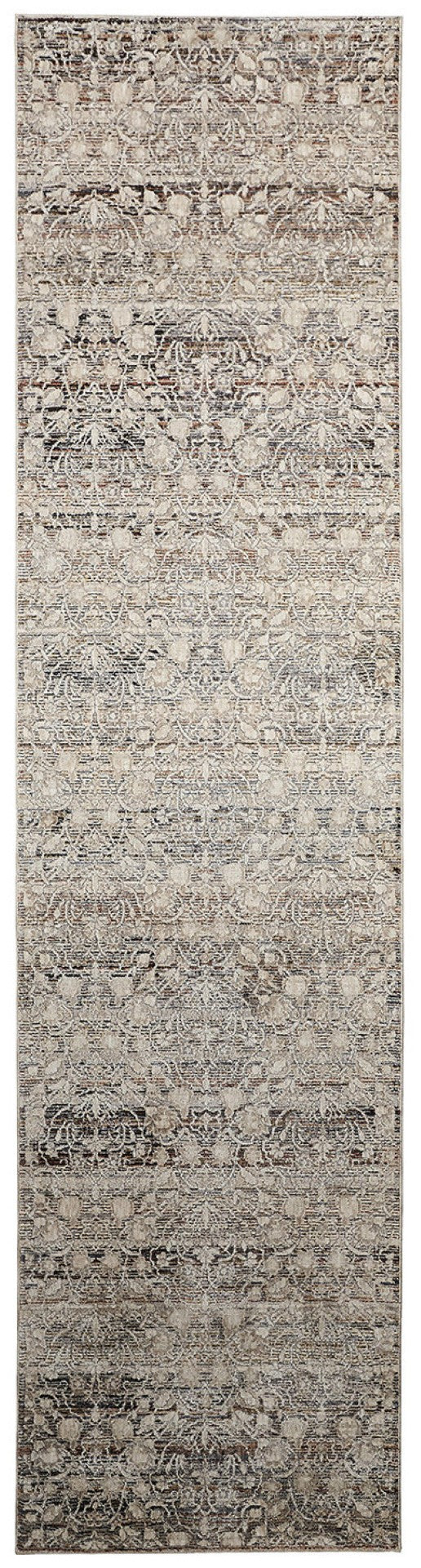 HomeRoots 4' Gray and Ivory Distressed Oriental Area Rug with Fringe – Elegant Comfort for Any Room 8' Runner 512511