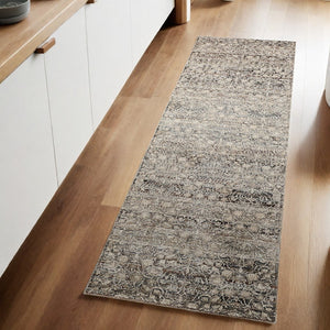 HomeRoots 4' Gray and Ivory Distressed Oriental Area Rug with Fringe – Elegant Comfort for Any Room 8' Runner 512511