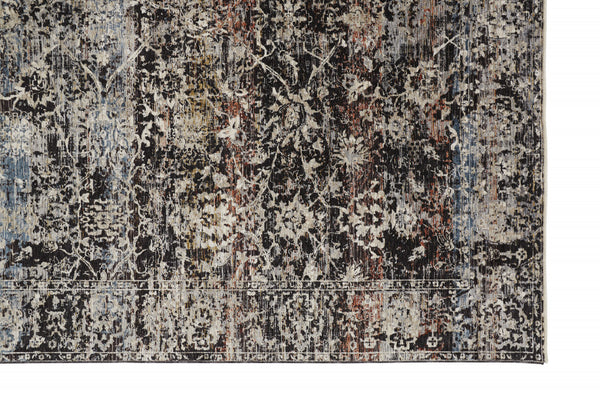 Homeroots 4' X 6' Gray Black And Red Abstract Distressed Area Rug With Fringe  Polyester 512513