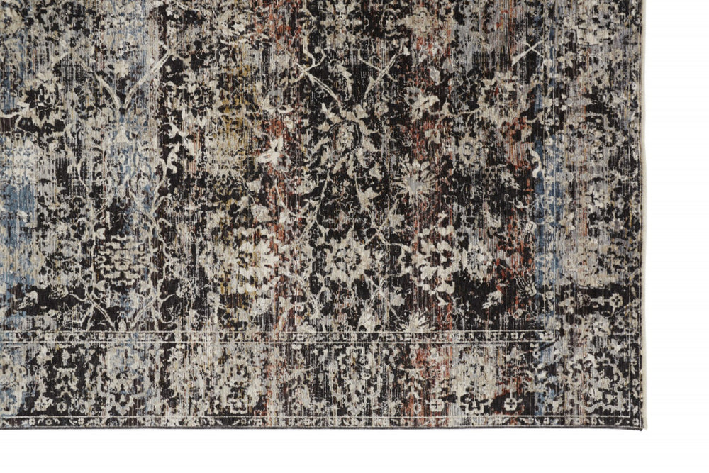 HomeRoots 4' Gray Black and Red Oriental Distressed Area Rug with Fringe – Timeless Elegance for Any Space 5' X 8' 512514