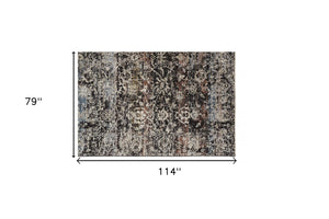Homeroots 7' X 10' Gray And Black Abstract Distressed Area Rug With Fringe  Polyester 512515