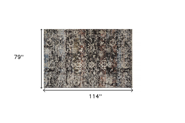Homeroots 7' X 10' Gray And Black Abstract Distressed Area Rug With Fringe  Polyester 512515