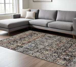 Homeroots 7' X 10' Gray And Black Abstract Distressed Area Rug With Fringe  Polyester 512515