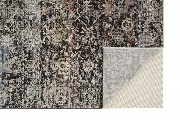 Homeroots 7' X 10' Gray And Black Abstract Distressed Area Rug With Fringe  Polyester 512515