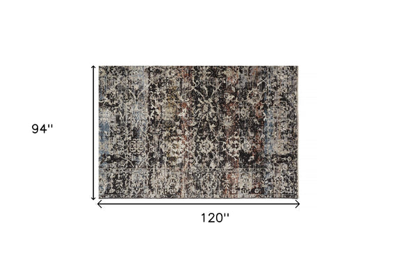 Homeroots 8' X 10' Gray Black And Red Abstract Distressed Area Rug With Fringe  Polyester 512516