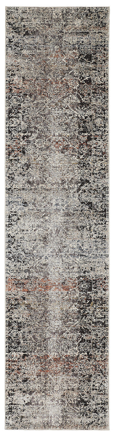 Homeroots 10' Gray Black And Red Oriental Power Loom Distressed Runner Rug With Fringe  Viscose,Polyester 512518