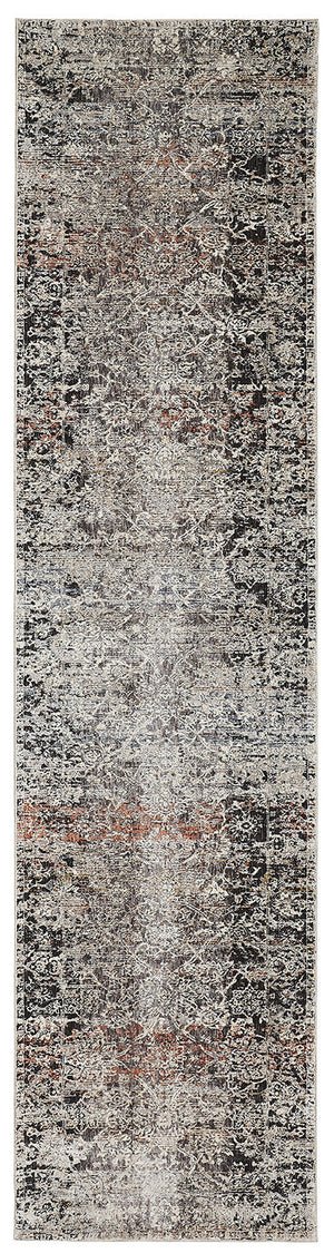 Homeroots 12' Gray Black And Red Oriental Power Loom Distressed Runner Rug With Fringe  Viscose,Polyester 512519