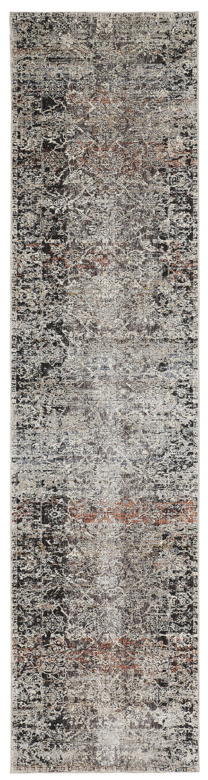 Homeroots 8' Gray Black And Red Oriental Power Loom Distressed Runner Rug With Fringe  Viscose,Polyester 512520