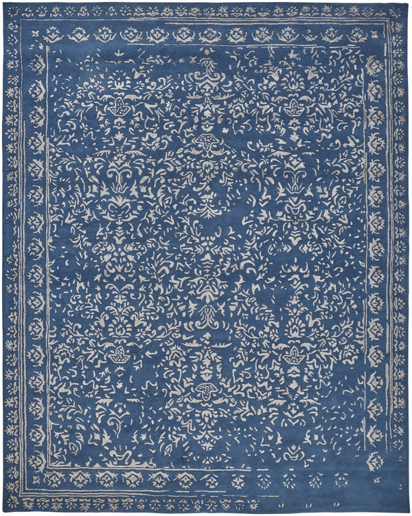 Homeroots 8' X 10' Blue And Silver Wool Floral Tufted Handmade Distressed Area Rug Blue,Silver Wool 512522