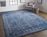 Homeroots 8' X 10' Blue And Silver Wool Floral Tufted Handmade Distressed Area Rug Blue,Silver Wool 512522