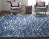 Homeroots 8' X 10' Blue And Silver Wool Floral Tufted Handmade Distressed Area Rug Blue,Silver Wool 512522