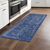 Homeroots 8' Blue And Silver Wool Floral Hand Tufted Distressed Runner Rug Blue,Silver Wool 512525