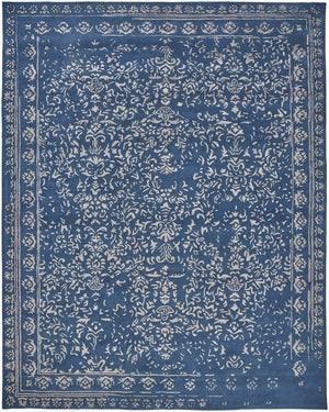 Homeroots 2' X 3' Blue And Silver Wool Floral Hand Tufted Distressed Area Rug Blue,Silver Wool 512526