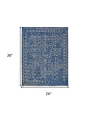 Homeroots 2' X 3' Blue And Silver Wool Floral Hand Tufted Distressed Area Rug Blue,Silver Wool 512526