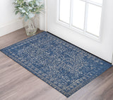 Homeroots 2' X 3' Blue And Silver Wool Floral Hand Tufted Distressed Area Rug Blue,Silver Wool 512526