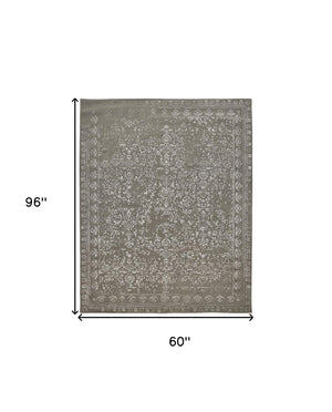 Homeroots 5' X 8' Gray Taupe And Silver Wool Floral Tufted Handmade Distressed Area Rug Gray,Taupe,Silver Wool 512527
