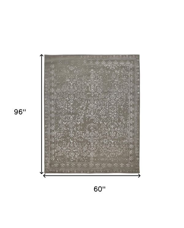 Homeroots 5' X 8' Gray Taupe And Silver Wool Floral Tufted Handmade Distressed Area Rug Gray,Taupe,Silver Wool 512527