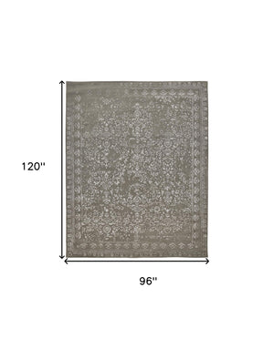 Homeroots 8' X 10' Gray Taupe And Silver Wool Floral Tufted Handmade Distressed Area Rug Gray,Taupe,Silver Wool 512528