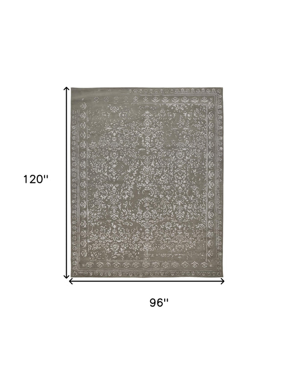 Homeroots 8' X 10' Gray Taupe And Silver Wool Floral Tufted Handmade Distressed Area Rug Gray,Taupe,Silver Wool 512528