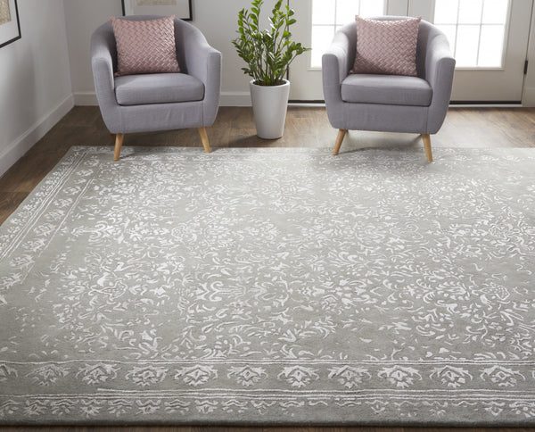 Homeroots 8' X 10' Gray Taupe And Silver Wool Floral Tufted Handmade Distressed Area Rug Gray,Taupe,Silver Wool 512528