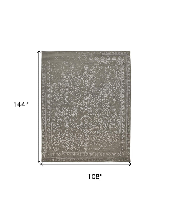 Homeroots 9' X 12' Gray Taupe And Silver Wool Floral Tufted Handmade Distressed Area Rug Gray,Taupe,Silver Wool 512529