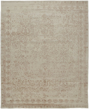 Homeroots 8' X 10' Ivory Tan And Pink Wool Floral Tufted Handmade Distressed Area Rug Ivory,Tan,Pink Wool 512534
