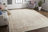 Homeroots 8' X 10' Ivory Tan And Pink Wool Floral Tufted Handmade Distressed Area Rug Ivory,Tan,Pink Wool 512534