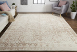 Homeroots 9' X 12' Ivory Tan And Pink Wool Floral Tufted Handmade Distressed Area Rug Ivory,Tan,Pink Wool 512535