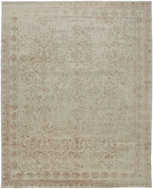 Homeroots 10' X 14' Ivory Tan And Pink Wool Floral Tufted Handmade Distressed Area Rug Ivory,Tan,Pink Wool 512536