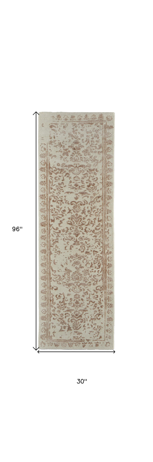Homeroots 8' Pink And Ivory Wool Floral Hand Tufted Distressed Runner Rug Ivory,Tan,Pink Wool 512537