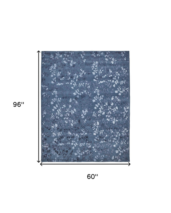 Homeroots 5' X 8' Blue Wool Floral Hand Tufted Area Rug Blue Wool 512539