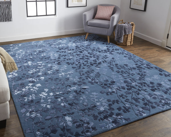 Homeroots 5' X 8' Blue Wool Floral Hand Tufted Area Rug Blue Wool 512539