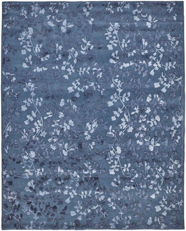 Homeroots 10' X 14' Blue Wool Floral Tufted Handmade Area Rug Blue Wool 512542
