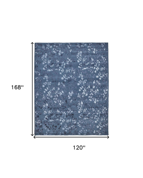 Homeroots 10' X 14' Blue Wool Floral Tufted Handmade Area Rug Blue Wool 512542