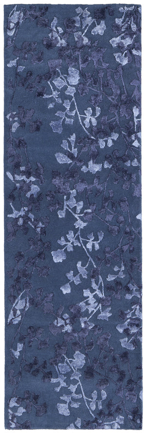Homeroots 8' Light Blue And Blue Wool Floral Hand Tufted Runner Rug Blue Wool 512543