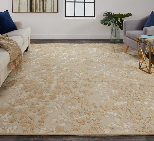 Homeroots 5' X 8' Ivory Tan And Gold Wool Floral Tufted Handmade Area Rug Ivory,Tan,Gold Wool 512545