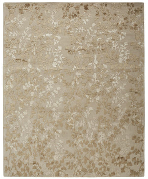 Homeroots 9' X 12' Ivory Tan And Gold Wool Floral Tufted Handmade Area Rug Ivory,Tan,Gold Wool 512547